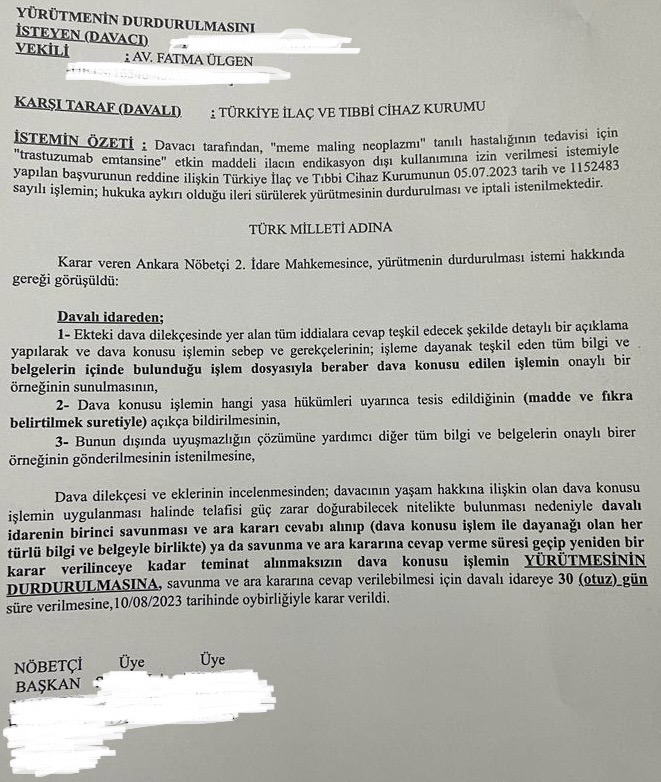 Mahkemeden Örnek Meme Malign Neoplazmi Davası Kararı! 2023 İdari Mahkemesinden Yürütmeyi Durdurma Kararı Haberi